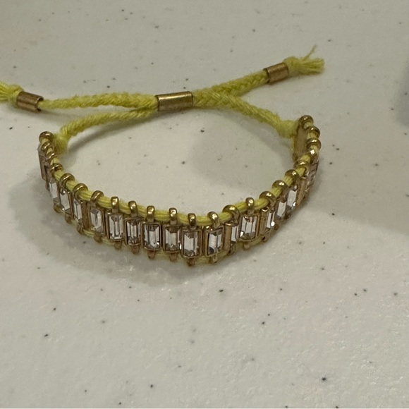 J. Crew Bracelet - yellow string adjustable w/ gold & clear baguette crystals - Picture 10 of 14